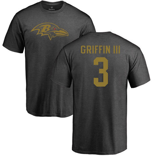 Men Baltimore Ravens Ash Robert Griffin III One Color NFL Football #3 T Shirt